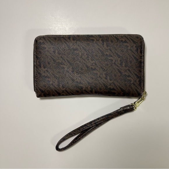 Steve Madden Wallet Large Zip Around Brown Leather Gold Wristlet Wrist Strap - Picture 10 of 11